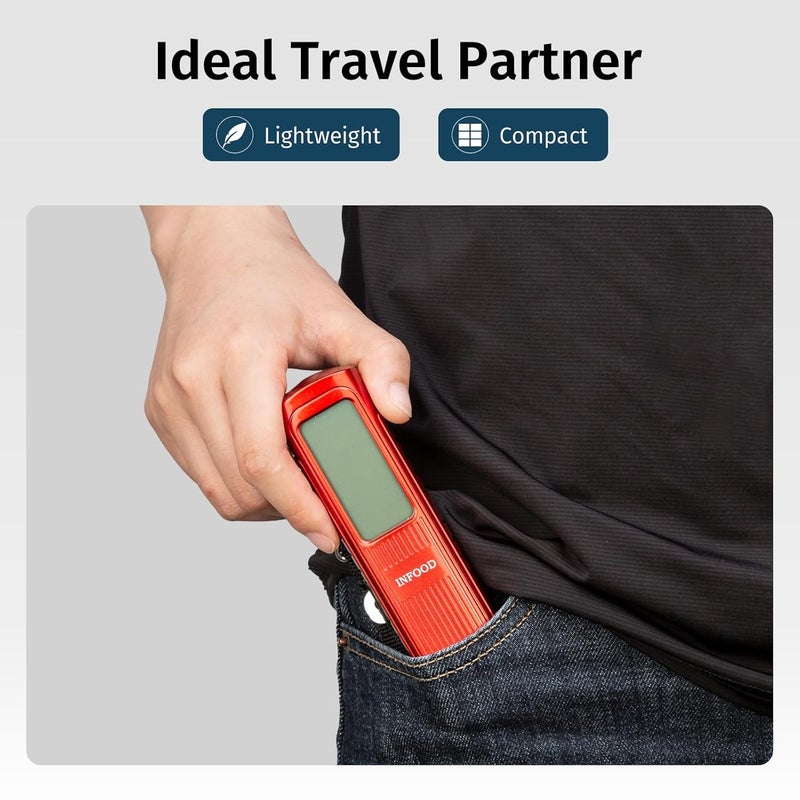 INFOOD Battery-Free Digital Luggage Scale, Suitcase Scale for Travel, Portable Luggage Weight Scale with Hook & LCD Display for Luggages, Packages & Bags, 110lb/50kg Handheld Scale, Red - Image 4